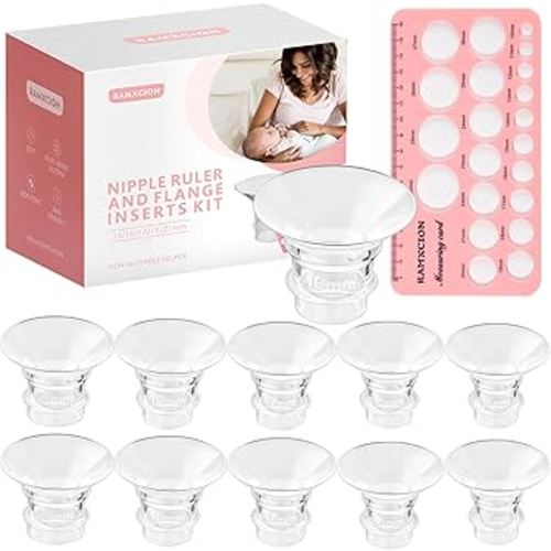 Nipple Ruler, 10PCS Flange Insert 13/15/17/19/21mm for 24mm Flange/Shield of Most Pumps, Silicone&Soft Flange Size Measure Flange Sizing Kit, Breast Flange Measuring Tool Breast Pump Sizing Tool