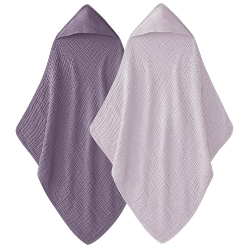 Unnivoll Hooded Baby Towels for Newborn - 2 Pack, 100% Muslin Cotton, Baby Bath Towels with Hood, Soft and Absorbent for Girls Infant, Toddler and Kids, Large 32x32 Inches, Newborn Essential