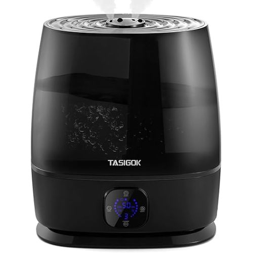 Humidifiers for Bedroom Home, 6L Cool and Warm Mist Air Humidifier for Large Room Baby Nursery, 50H Easy Clean and Top Fill, Quiet with Ultrasonic, Essential Oils, Auto Mode, for House, Black