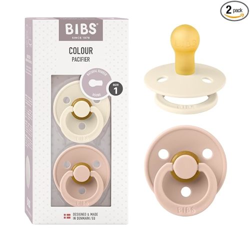 BIBS Pacifiers Colour Collection | Natural Rubber Baby Pacifier | Set of 2 BPA-Free Soothers | Made in Denmark | 0+ Months (Pack of 2) | Blush/Ivory