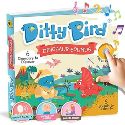 Ditty Bird Dinosaur Book for Toddlers | Realistic Dino Sound Book | Interactive T-Rex Board Books for Toddlers 1-3 | Sensory, Musical Books for Dino Lovers | Sturdy Nursery Rhyme Toys for Baby