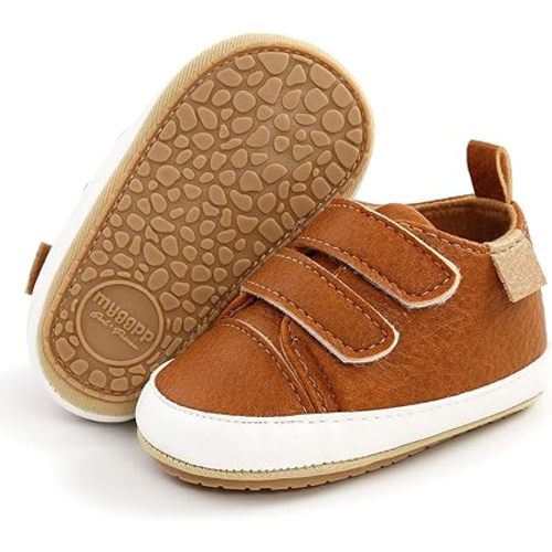 SOFMUO Baby Boys Girls High Top Ankle PU Leather Sneakers Soft Rubber Sole Infant Moccasins Newborn Oxford Loafers Anti-Slip Toddler Wedding Uniform Dress Shoes