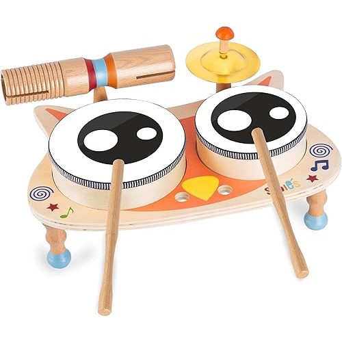 Stoie's Owl Drum Set for Babies and Toddlers, Wooden Percussion Musical Instruments for Kids, Eco Friendly, Montessori Educational Toy for Girls and Boys