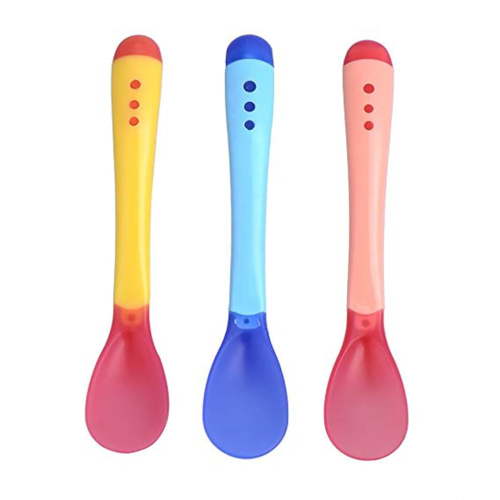 3 Pieces Infant Baby Soft Spoon Colorful Temperature Sensing Safe Color Changing Plastic Soup Spoons Feeding Tool Non-Slip Care Training Tableware