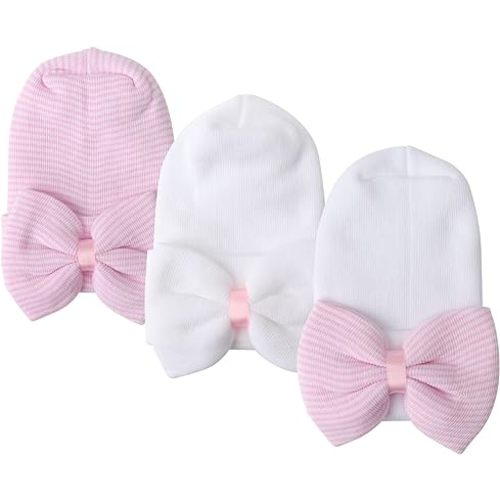 DRESHOW BQUBO Newborn Hospital Hat Infant Baby Hat Cap with Big Bow Soft Cute Knot Nursery Beanie