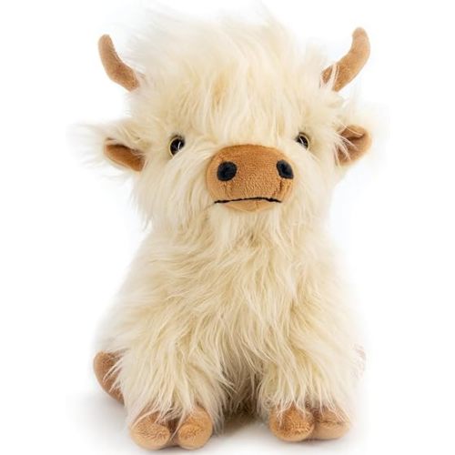 Microwaveable Highland Cow Stuffed Animal Toy - White Stuffed Animal Gift for Girls and Kids