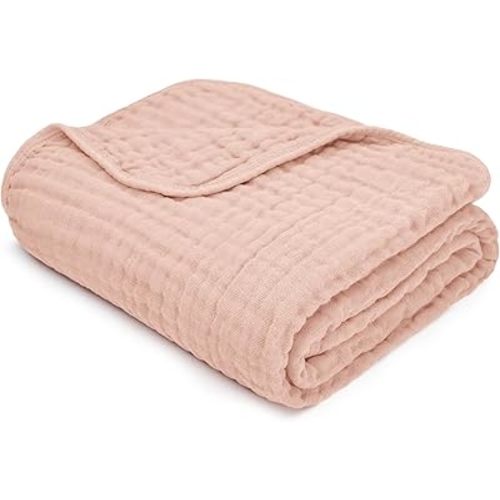Comfy Cubs Muslin Baby Blanket - Soft, Lightweight, 6-Layer Cotton Swaddle Blankets for Newborns, Infants & Toddlers - 40" x 40" Large, Breathable & Versatile for Sleeping & Tummy Time - Blush