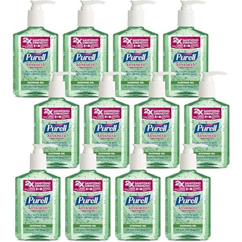 PURELL Advanced Hand Sanitizer Soothing Gel with Aloe and Vitamin E- 8 fl oz Pump Bottle (Pack of 12) - 3016-12-CMR