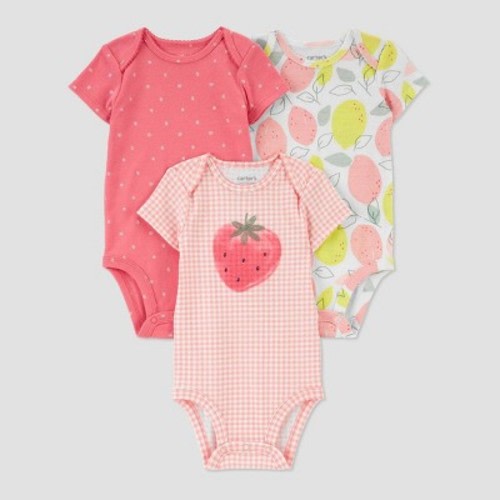 Carter's Just One You® Baby Girls' 3pk Fruit Gingham Onesies - Yellow/pink
