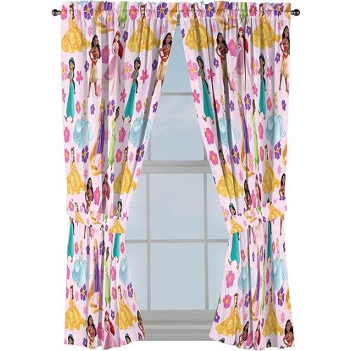 Jay Franco Window Curtains for Kids Bedroom 4-Piece Drape Set with 2 Tiebacks, Pink - Disney Princess, 42" W x 63" L (Pack of 2)