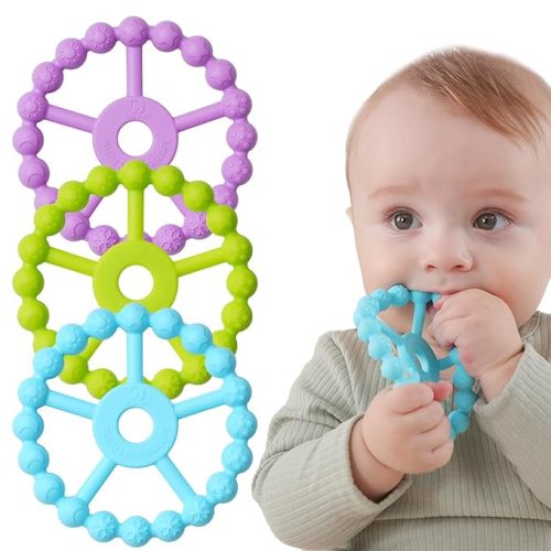 3 Pack Ring Teether Baby Infant Toys, Silicone Teething Ring Toys for Babies 6 Months, Seposeve Baby Teethers 6-12 Months 12-24 Months, Easy to Grasp Toy, Teething Relief, Light Purple Green Blue