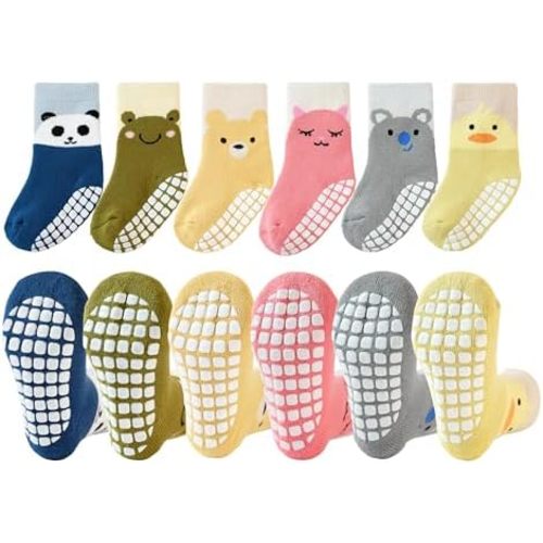 VWU Baby Toddler Kids Ankle Crew Socks with Grips Unisex Warm Thick Cotton Winter Socks 0-10 Years 6/8 Pack