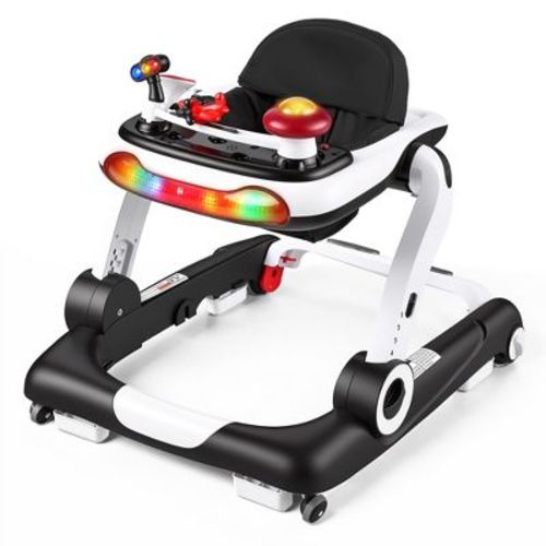 5-in-1 Baby Walker with Push Walker, Bouncer & Activity Center, 4 Height Settings, Removable Music Toy Tray, 6-18 Months, Black