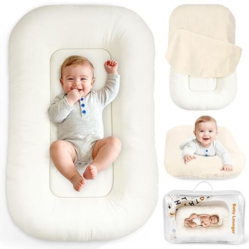 Baby Lounger & Snuggle Nest for Newborn 0-24 Months, Baby Nest Supervised Breathable Cotton for Newborn, Breathable Portable Infant Lounnger for Travel and Home, White (Lounger Cover Included