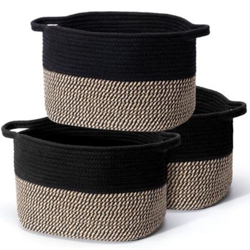SUGIFT Storage Cubes Cotton Rope Woven Baskets for Organizing, 3-Pack | Cube Storage Bin | Storage Baskets for Shelves Organizer