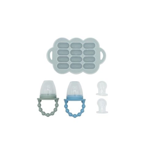 WeeSprout Silicone Baby Food Feeders + Freezer Tray for Batch Prep, Set of 2, Introduce New Foods Safely, Double as Teething Toys, Includes 2 Extra Pouches & Travel Lids, Dishwasher Safe