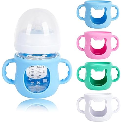 4 Pack Silicone Sleeves for Avent Glass Bottle, Anti Breakage Baby Bottles Holder - BPA-Free, Food-Grade, Compatible with Philips Avent Natural Glass Baby Bottles (4 oz)