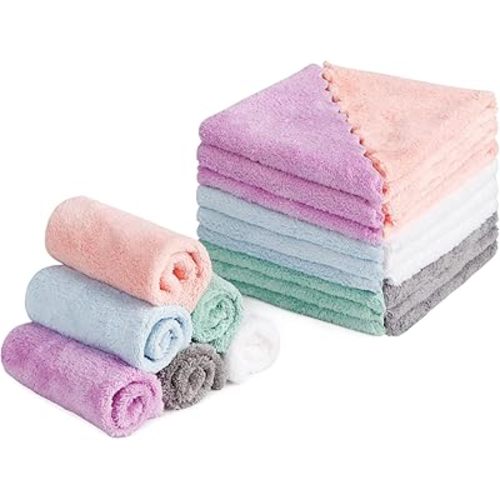 HOMEXCEL Premium Makeup Remover Cloth 24 Pack, Reusable Super Soft 7 x 7 Inch Facial Cleansing Cloths with Just Water, Highly Absorbent Microfiber Coral Velvet Face Towels Washcloths