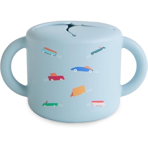 mushie Silicone Snack Cup | Spill Proof Food Container for Toddler and Baby (Retro Cars)