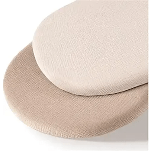 Muslin Bassinet Sheets for Baby Neutral, Soft Breathable Cotton Fitted Sheets for Oval, Rectangle, Hourglass Bassinet Mattress/Pad - 2 Pack (Ivory& Ash)