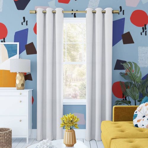 40"x84" Sun Zero Blackout Harper Bright Vibes Grommet Curtain Panel White: Modern Polyester Blackout Curtain