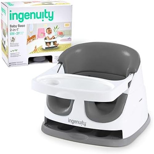 Ingenuity Baby Base 2-in-1 Booster Feeding and Floor Seat with Self-Storing Tray - Slate