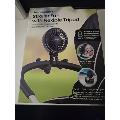 Rechargeable Portable Stroller Fan with Flexible Tripod Clip On, 3 Speeds.