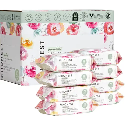 The Honest Company Clean Conscious Multi-Use Wipes | Hypoallergenic + Unscented for Sensitive Skin | Over 99% Water, Compostable, Plant Based, Baby Wipes | Rose Blossom, 576 Count