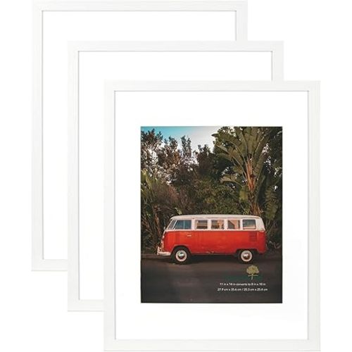 Scholartree White 11x14 Picture Frames Set of 3, Display 11x14 without Mat or 8x10 with Mat,Wall Gallery Photo Frames