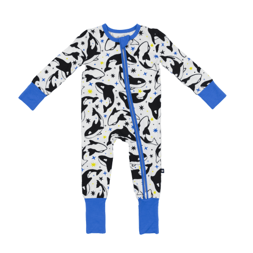 Larkspur Baby | Romper Pajamas | Convertible Footed Romper in Dancing Orcas