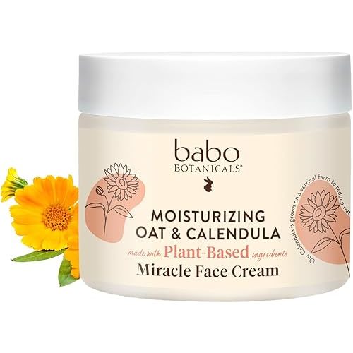 Babo Botanicals Moisturizing Oat & Calendula Miracle Face Cream - Shea Butter - For Dry or Sensitive Skin - For all ages - Vegan - 1 or 2 Pack
