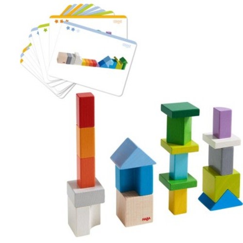 HABA Chromatix Wooden Blocks – 3D Arranging & Stacking Toy for Toddlers with 19 Colorful Wooden Blocks – Preschool Educational Toy for Ages 3+