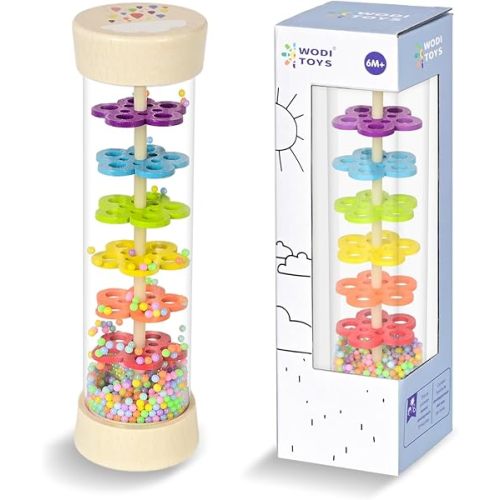 Rain Stick, 7.7” Wooden Rainmaker Montessori Toys for Baby 0-3 6-12 Months, Baby Rattle Sensory Development Toys, Infant Musical Instruments Toys Baby Boys Girls Gifts for 1 Year Old Toddlers Kids