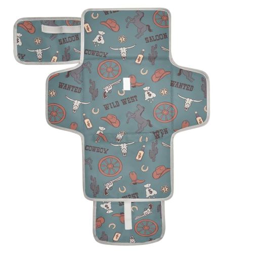 Caikeny Cowboy Teal Blue Baby Portable Changing Pads Wild West Toddler Changing Mat Station Pad Reusable Diaper for Infants Baby Newborn Girls Boys