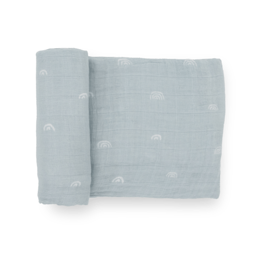 Cotton Muslin Swaddle Blanket - Blue Rainbow