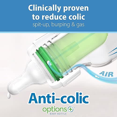 Dr. Brown's Natural Flow Anti-Colic Options+ Narrow Glass Baby Bottle, 8 oz/250 mL, with Silicone Bottle Sleeve, 3 Pack, Glow/Blue/Mint
