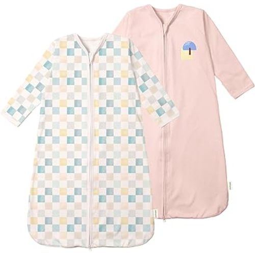 Long Sleeve Sleep Sack 6-12 Months - 100% Cotton Infant Sleep Sack with 2-Way Zipper - 0.5 Tog Wearable Blanket Baby - Lightweight Baby Sleep Sack 6-9 9-12 Months