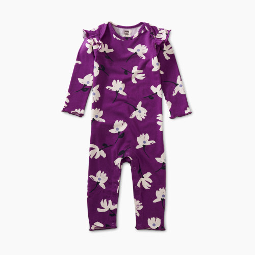 Tea Collection Ruffle Shoulder Baby Romper - Tossed Lotus, 3-6 M