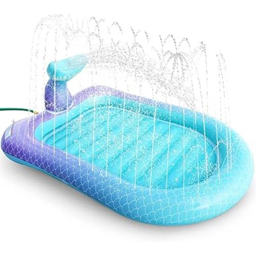 75" Sprinkler & Splash Pad for Kids, Large Outdoor Mermaid Sprinklers Play Mat Summer Water Play Toys Inflatable Sprinkler Pad, Fun Play Pool for Toddlers Babies Over 3 Years Boys Girls