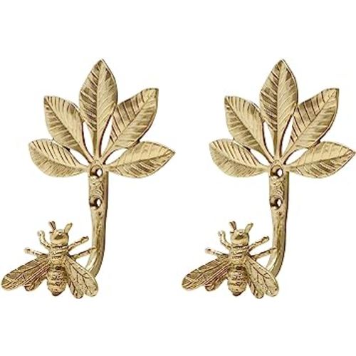 SOFFEE DESIGN Set of 2 Wall Mounted Metal Coat Hooks, Gold Hanging Rack Hooks for Entryway, Bathroom, Bedroom Farmhouse Decoration - Bee Shape