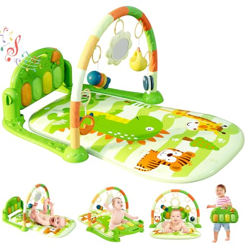 dearlomum Baby Play Mat Baby Gym,Funny Play Piano Tummy Time Baby Activity Mat with 5 Infant Sensory Baby Toys, Music and Lights Boy & Girl Gifts for Newborn Baby 0 to 3 6 9 12 Months (Green)