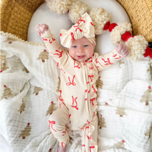Frill Zip Romper | Christmas Bows