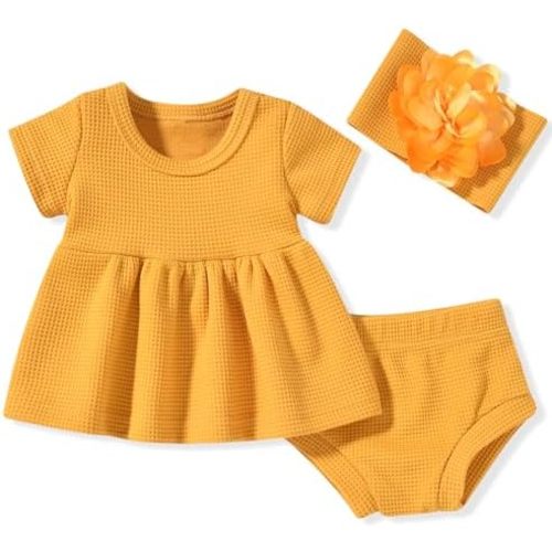 Unutiylo Preemie Newborn Baby Girl Clothes 0-18M Knitted Tunic Top Short Set Summer Outfits Premie Girls Clothing Set