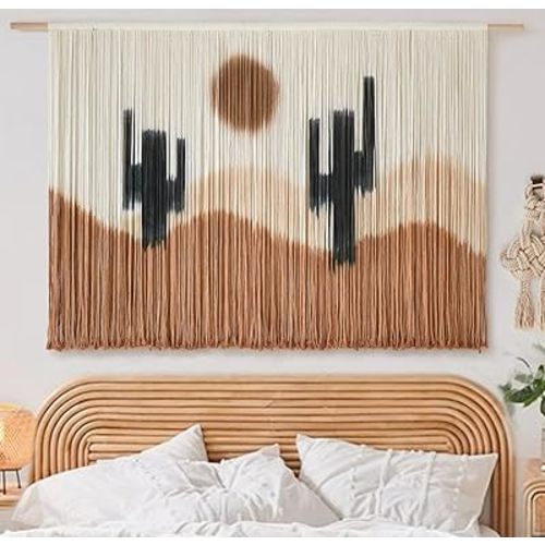 Large Macrame Wall Hanging Macrame Wall Decor 59" W x 35" L Desert Cactus Tie-Dye Large Boho Yarn Wall Decor Scale Wall Art Home Decor