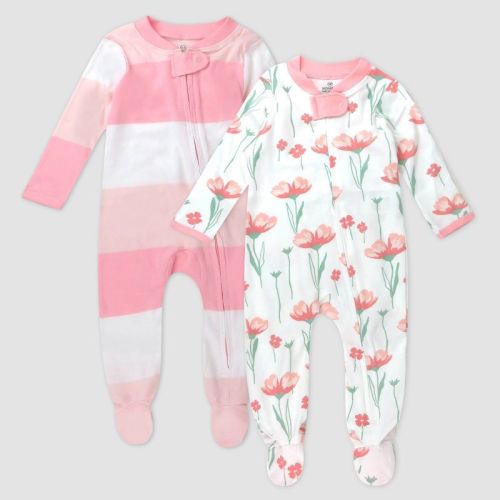 Honest Baby 2pk Jumbo Sleep N' Play - Pink Striped 6-9m