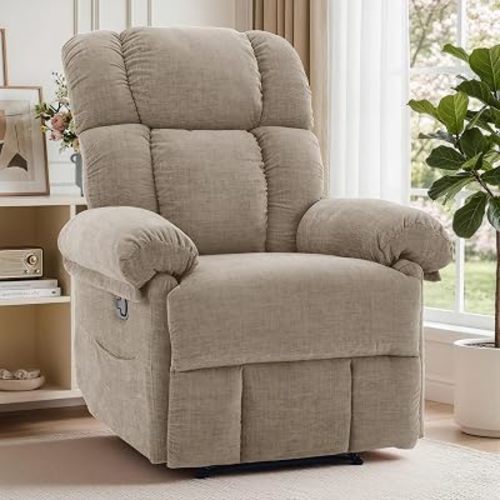 Korser Recliner Chair for Living Room, Manual Recliner with Thick Upholstered & Side Pockets, Small Recliner for Small Spaces, Lounge Chair for Nursery Bedroom Apartment RV, Chenille