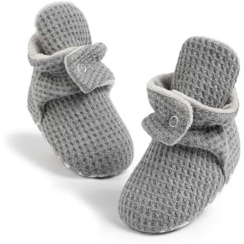 Babelvit Newborn Baby Boy Girl Soft Fleece Booties Stay On Infant Slippers Socks Shoe Non Skid Gripper Toddler First Walkers Winter Ankle Crib Shoes