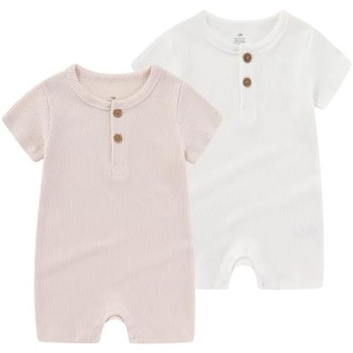 Baby Short Sleeve Bodysuits Solid Romper one-Piece Newborn Baby Clothes 2 Pack Baby Shower Gifts