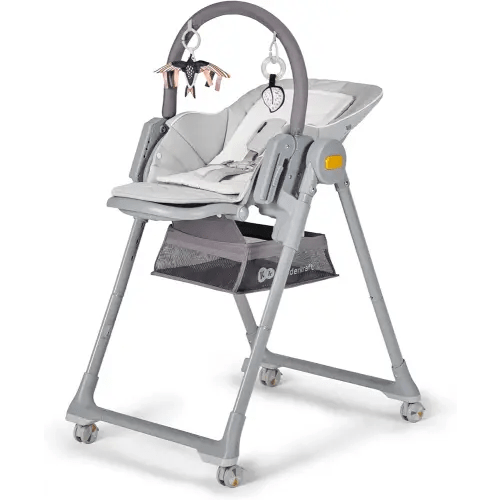 Kinderkraft LASTREE Foldable Baby High Chair for Babies and Toddlers with Reclining Function, Play Bar, Adjustable Tray and Footrest in Grey