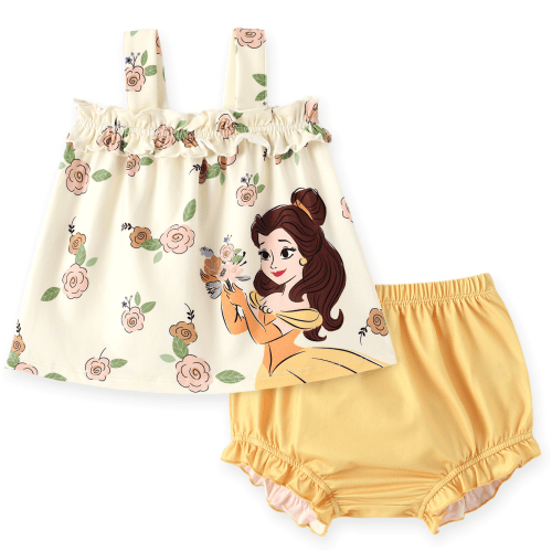 Disney Baby Girls Outfits Belle Graphic Sleeveless Tee with Bloomers Shorts Set for Newborn to Infants